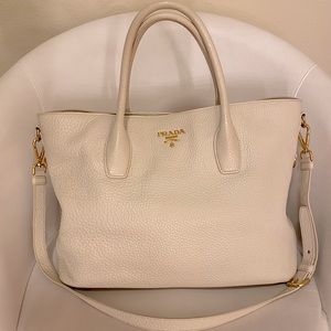 Prada White “Talco” Vitello Daino Tote Bag BN2317
